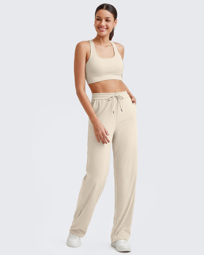 Pantalones de trabajo sin costuras de tiro alto con textura acanalada