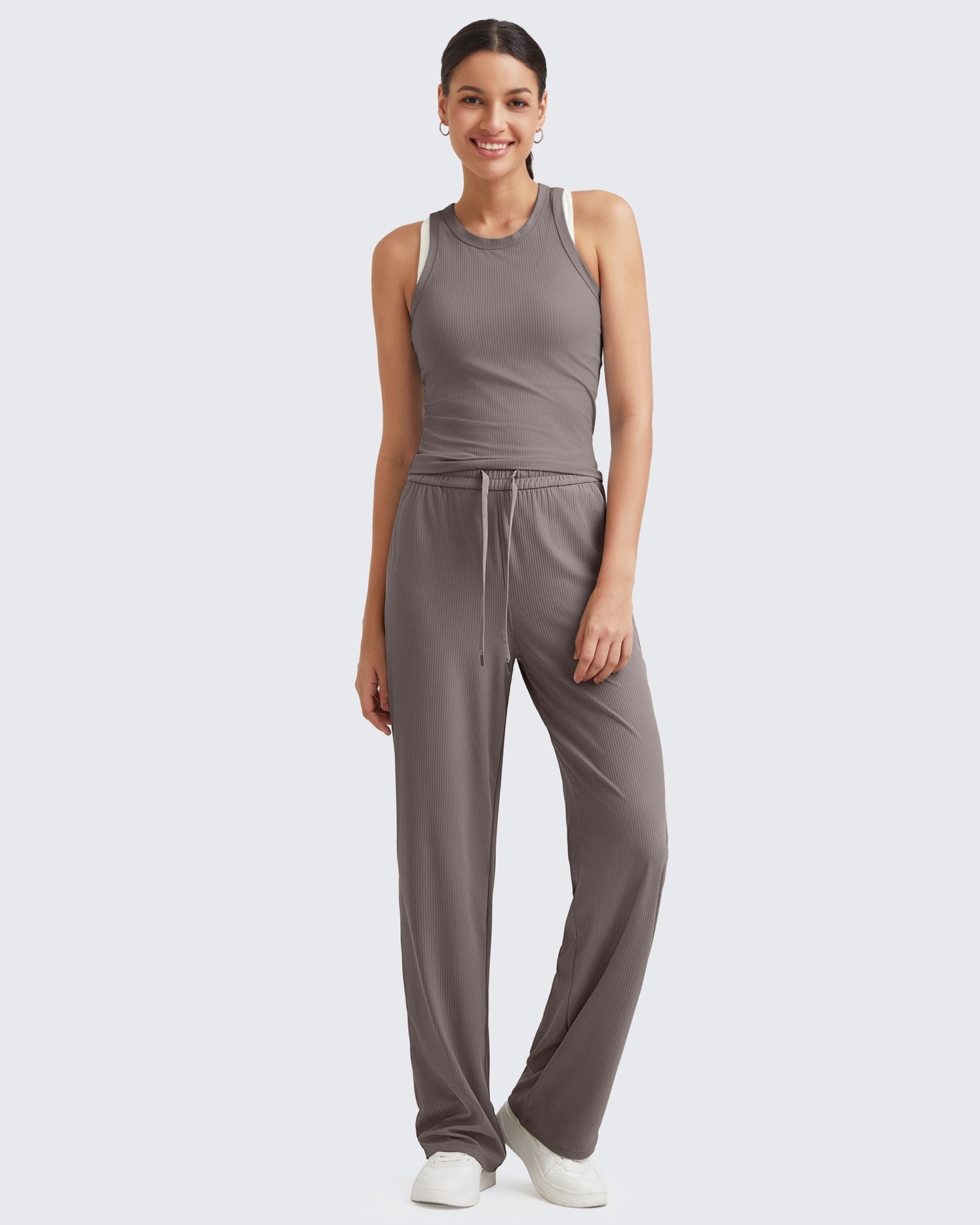Pantalones de trabajo sin costuras de tiro alto con textura acanalada