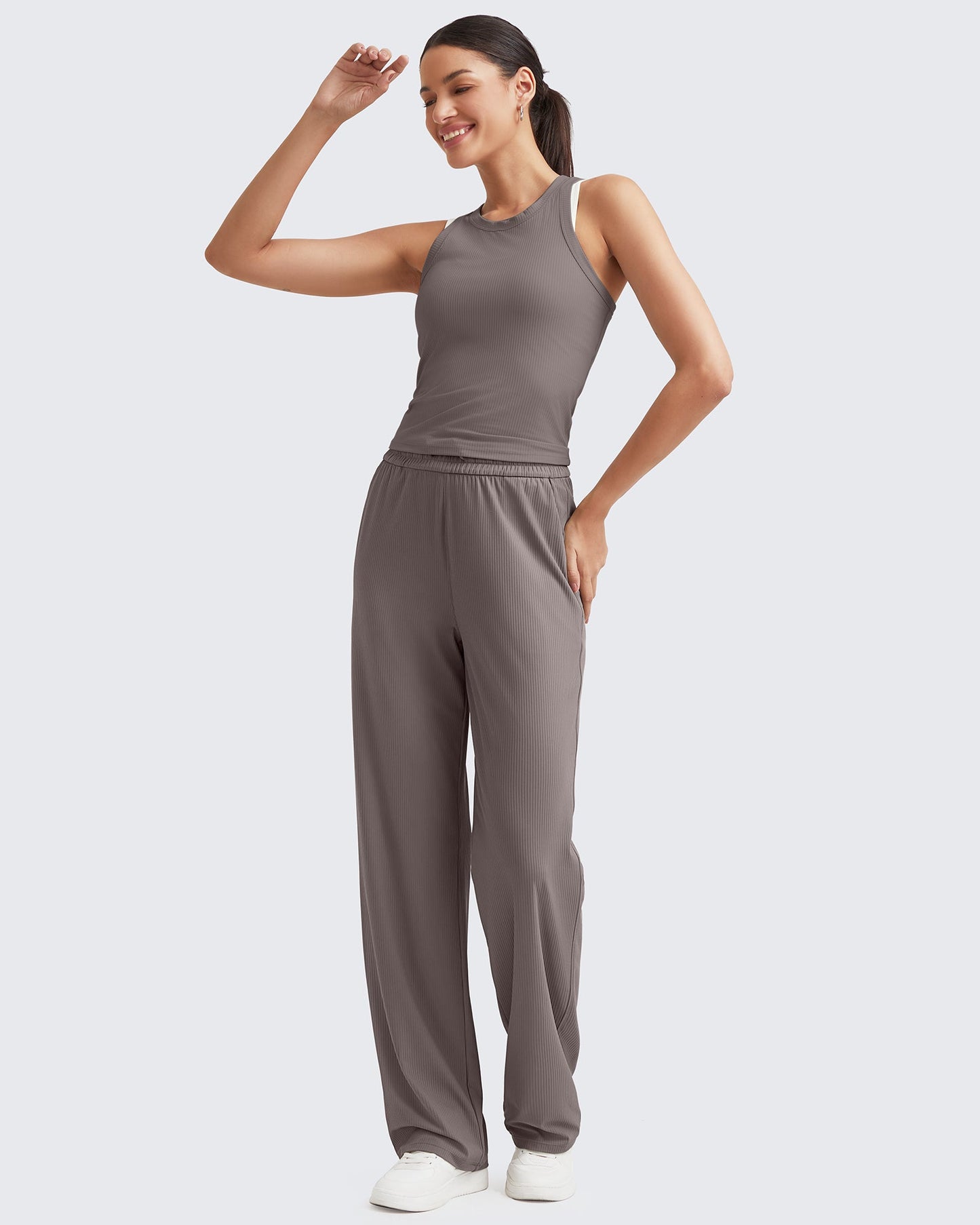 Pantalones de trabajo sin costuras de tiro alto con textura acanalada