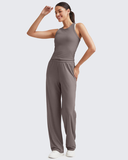Pantalones de trabajo sin costuras de tiro alto con textura acanalada