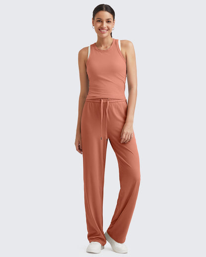 Pantalones de trabajo sin costuras de tiro alto con textura acanalada