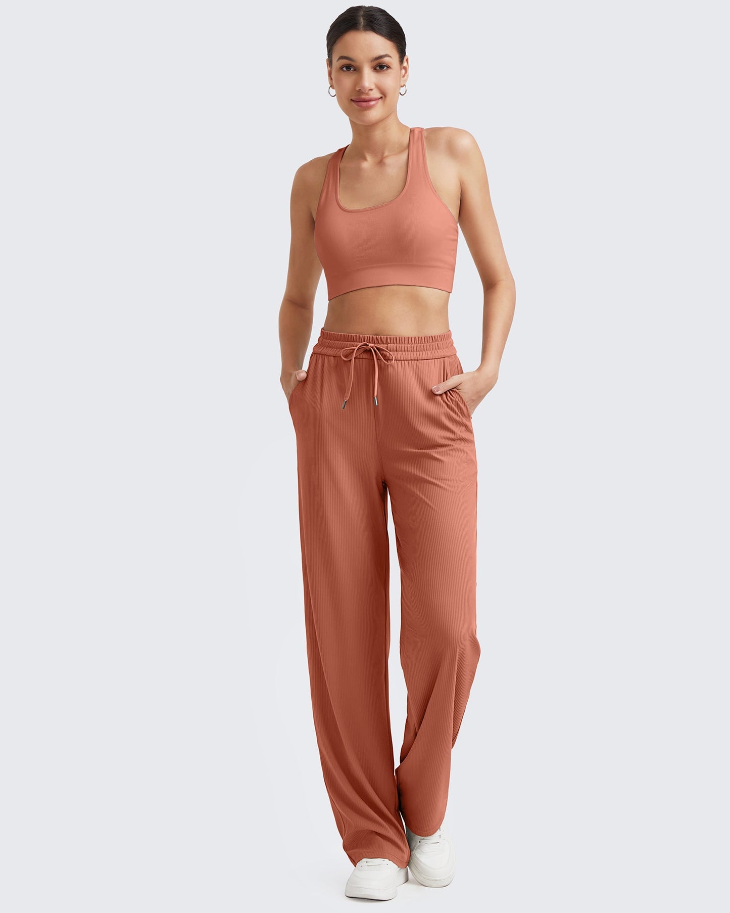 Pantalones de trabajo sin costuras de tiro alto con textura acanalada