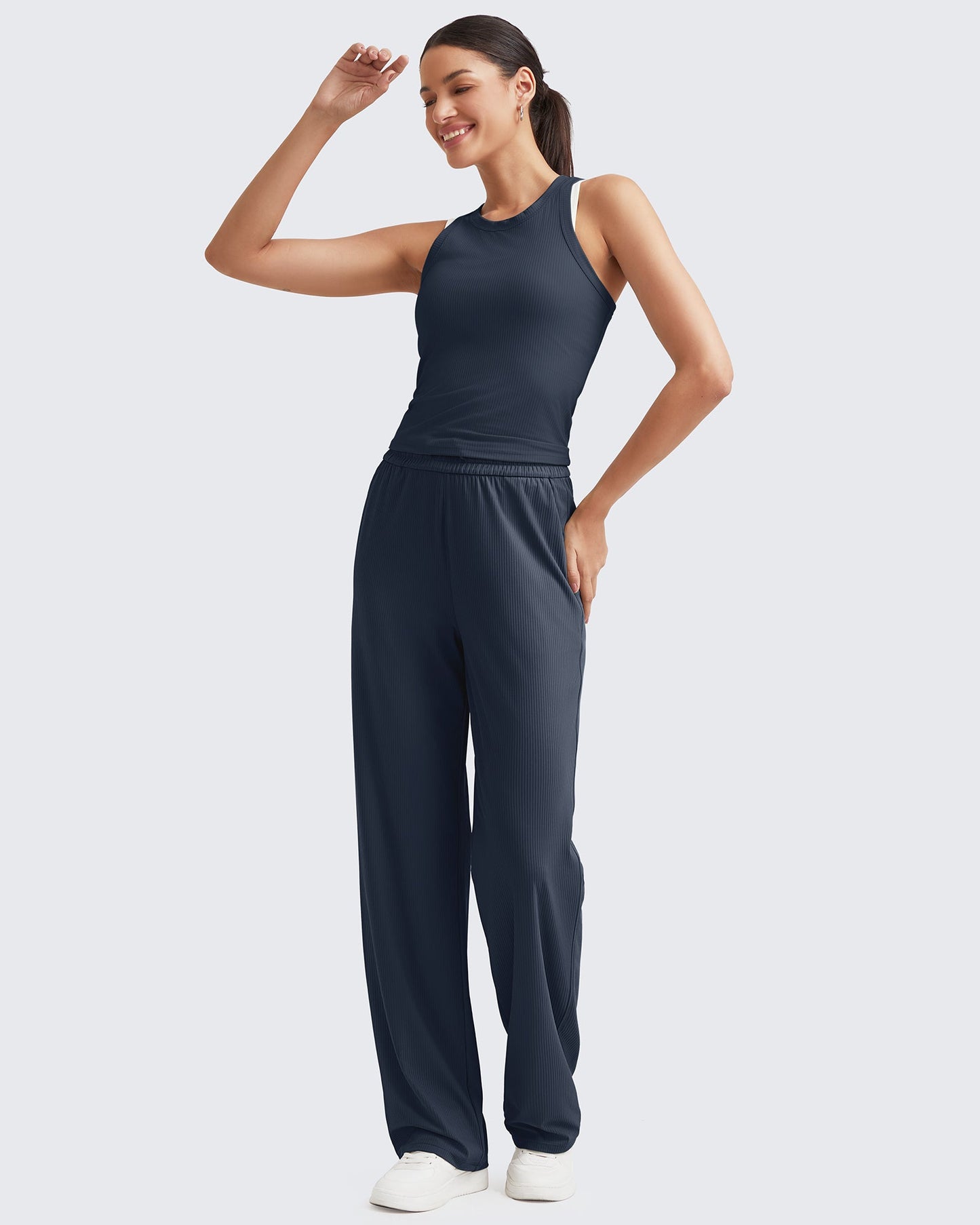 Pantalones de trabajo sin costuras de tiro alto con textura acanalada
