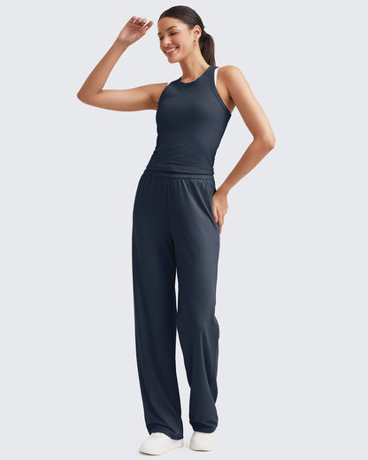 Pantalones de trabajo sin costuras de tiro alto con textura acanalada