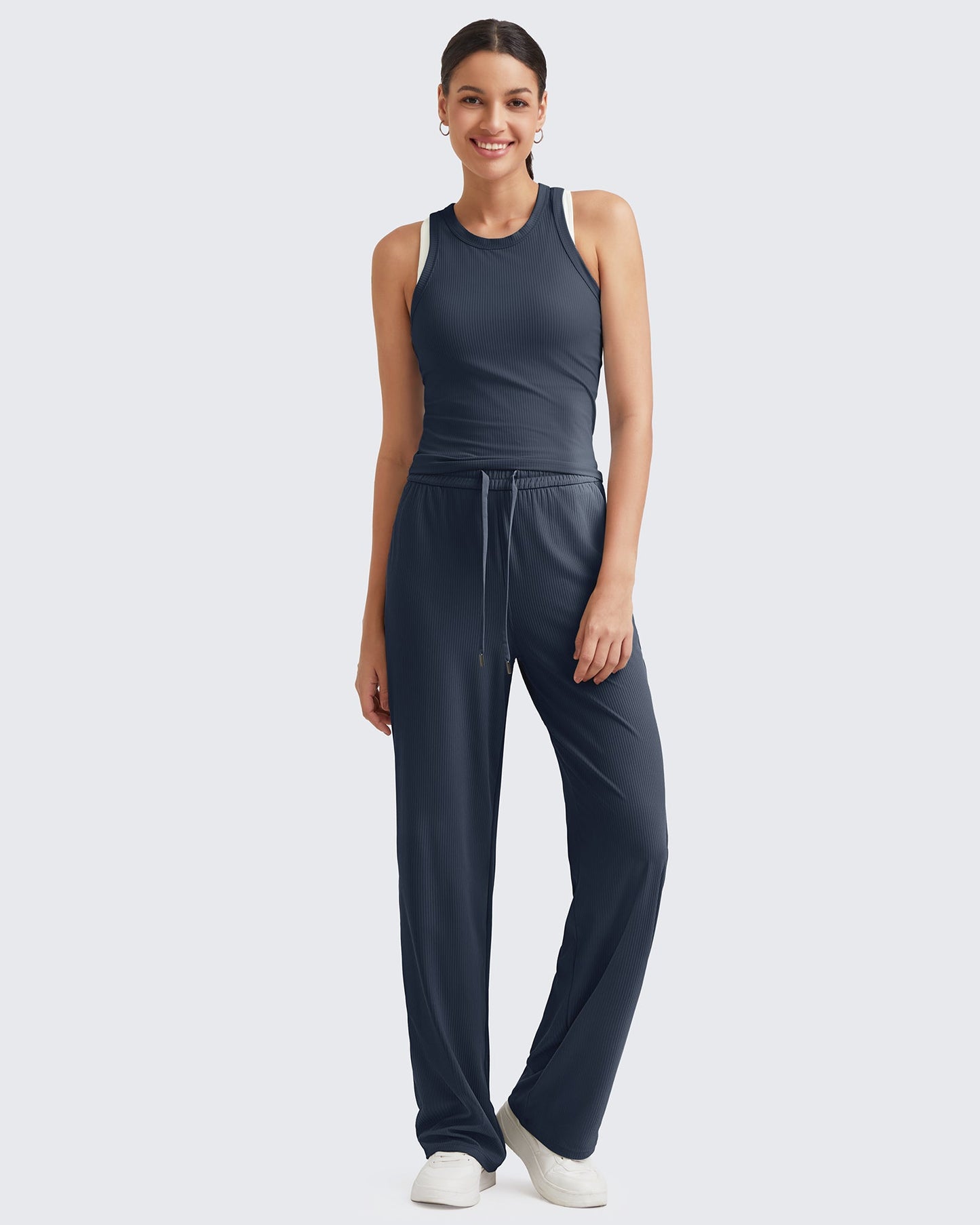 Pantalones de trabajo sin costuras de tiro alto con textura acanalada