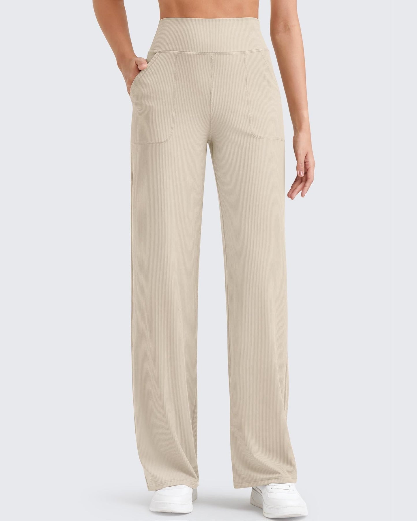 Pantalones de trabajo sin costuras de tiro alto con textura acanalada