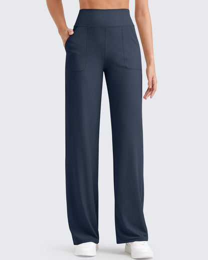 Pantalones de trabajo sin costuras de tiro alto con textura acanalada