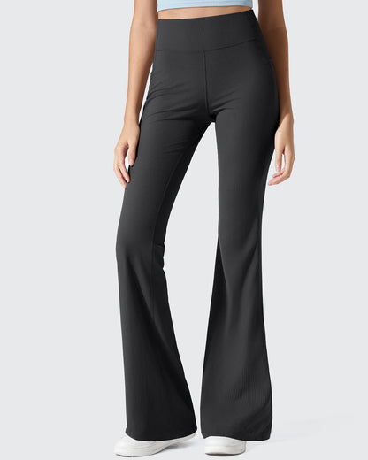 Leggings acanalados de tiro alto con bolsillos y corte de bota