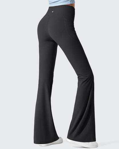 Leggings acanalados de tiro alto con bolsillos y corte de bota