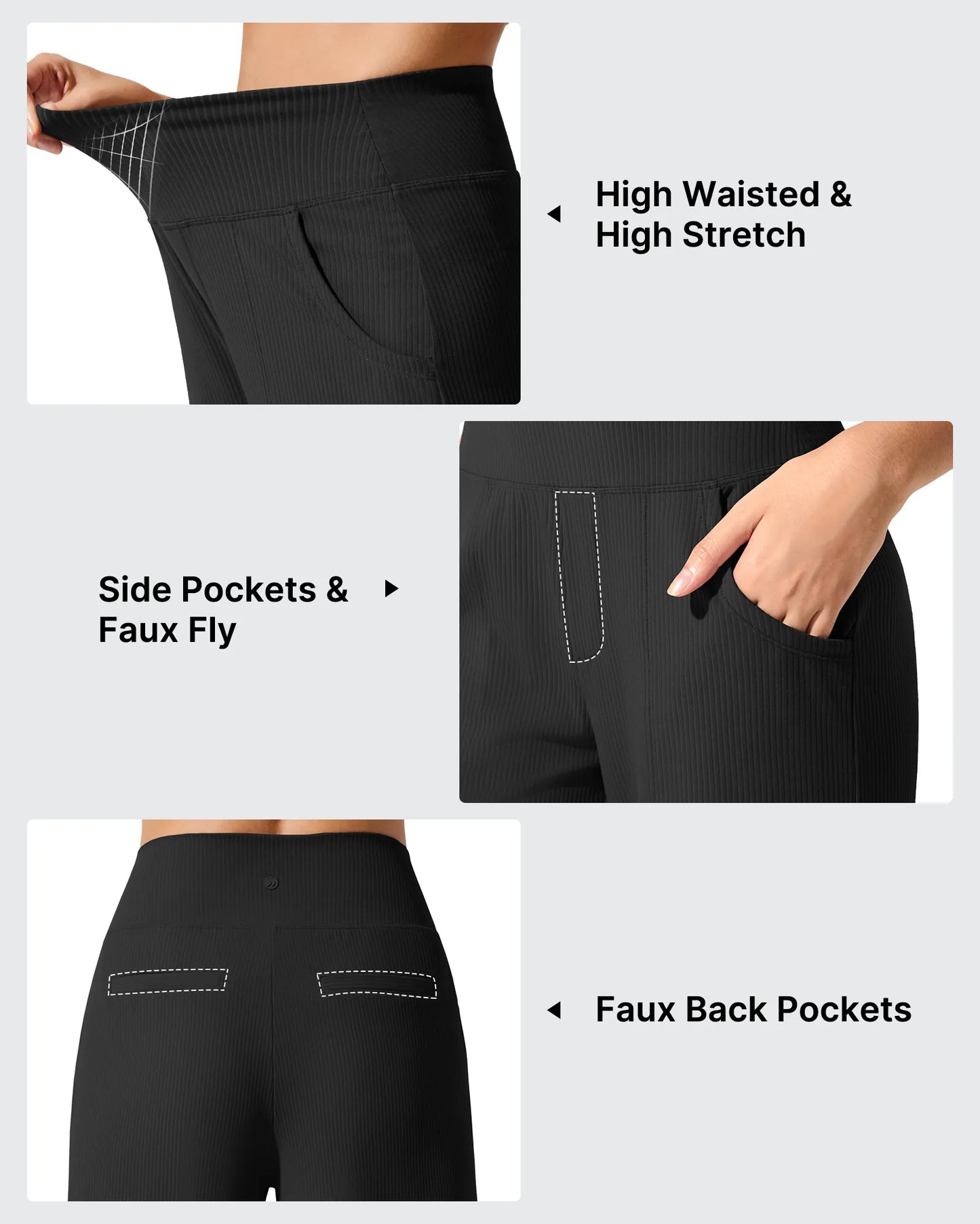 Pantalones de yoga de punto acanalado de cintura alta y pierna ancha
