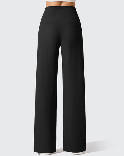 Pantalones de yoga de punto acanalado de cintura alta y pierna ancha