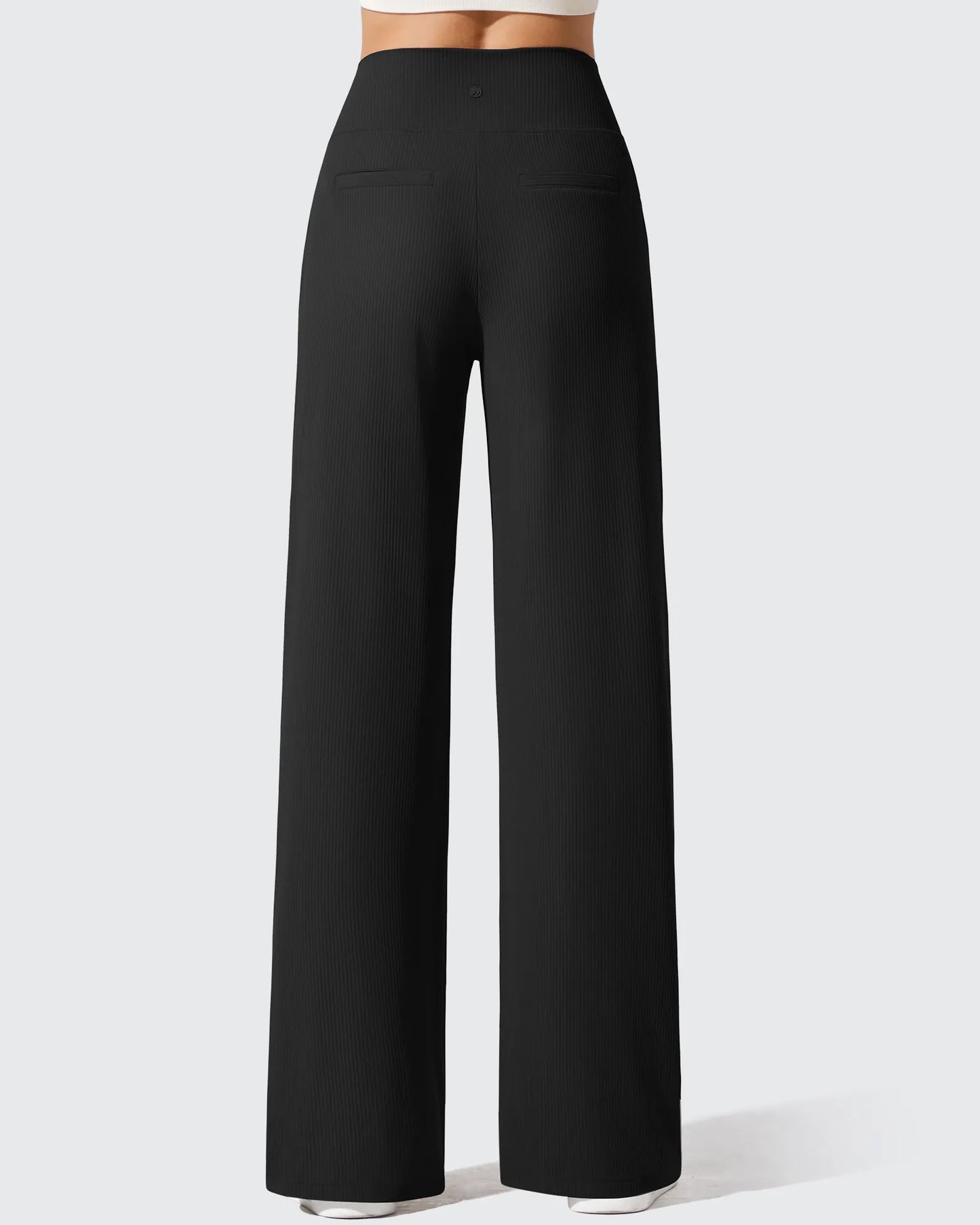 Pantalones de yoga de punto acanalado de cintura alta y pierna ancha