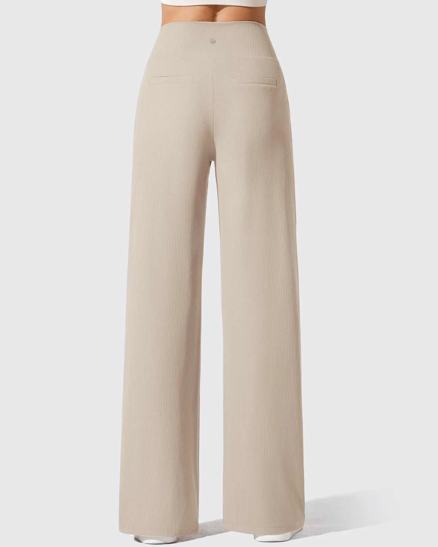 Pantalones de yoga de punto acanalado de cintura alta y pierna ancha