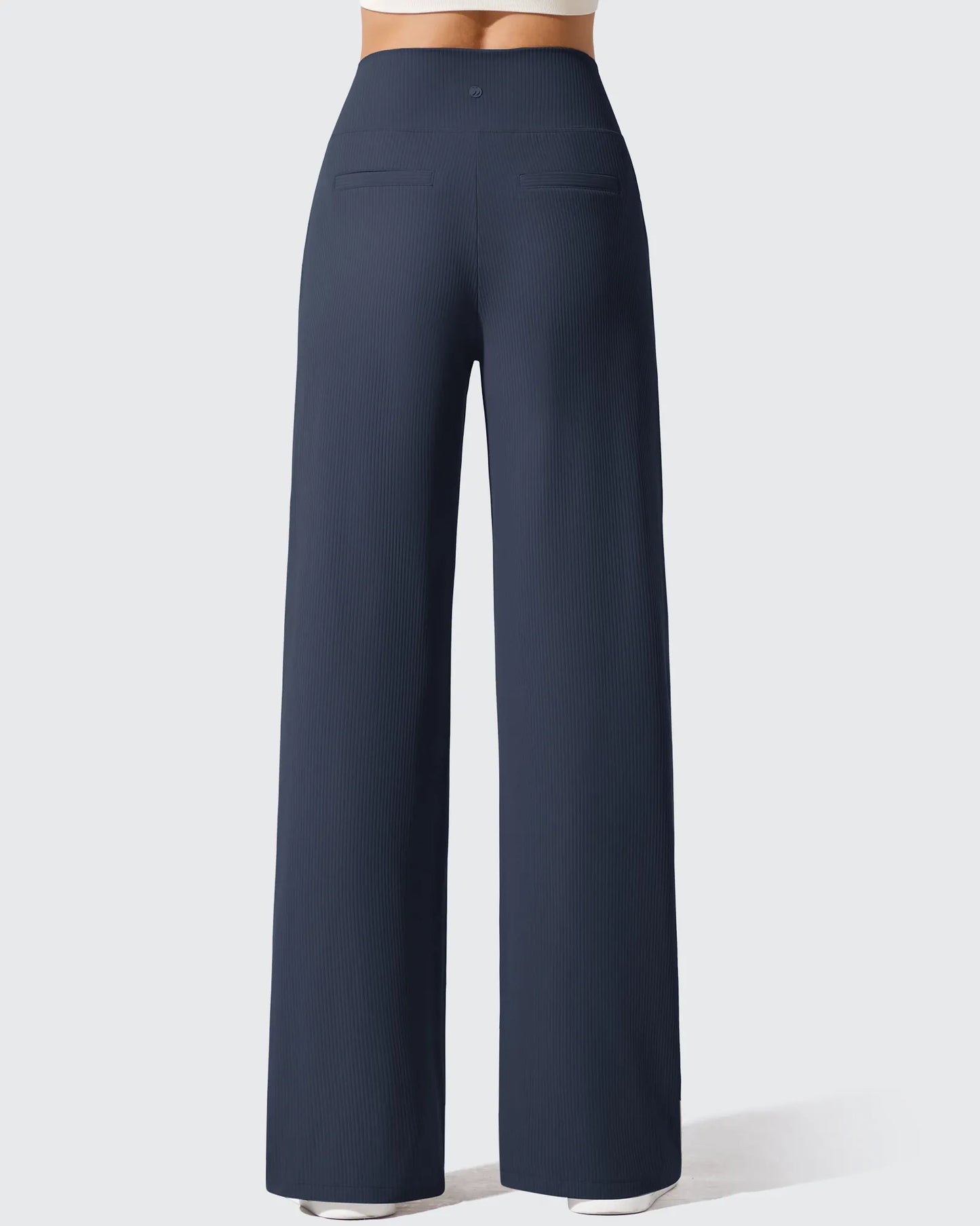 Pantalones de yoga de punto acanalado de cintura alta y pierna ancha