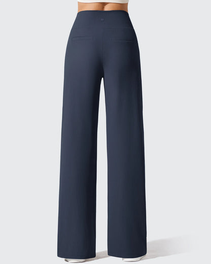 Pantalones de yoga de punto acanalado de cintura alta y pierna ancha