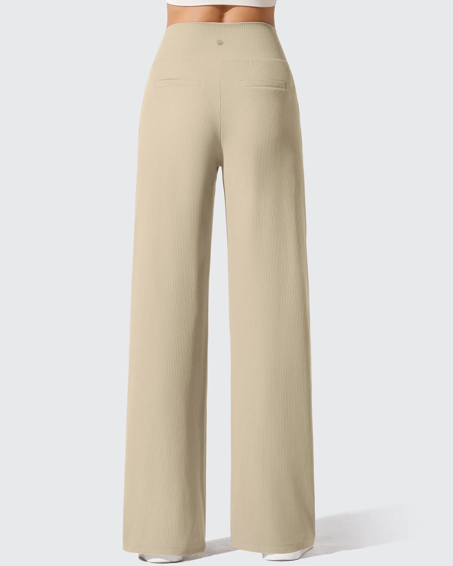 Pantalones de yoga de punto acanalado de cintura alta y pierna ancha