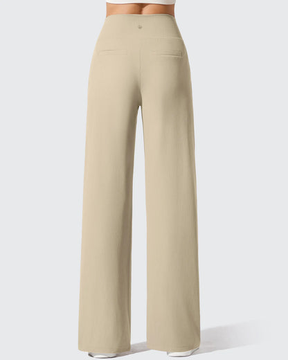 Pantalones de yoga de punto acanalado de cintura alta y pierna ancha