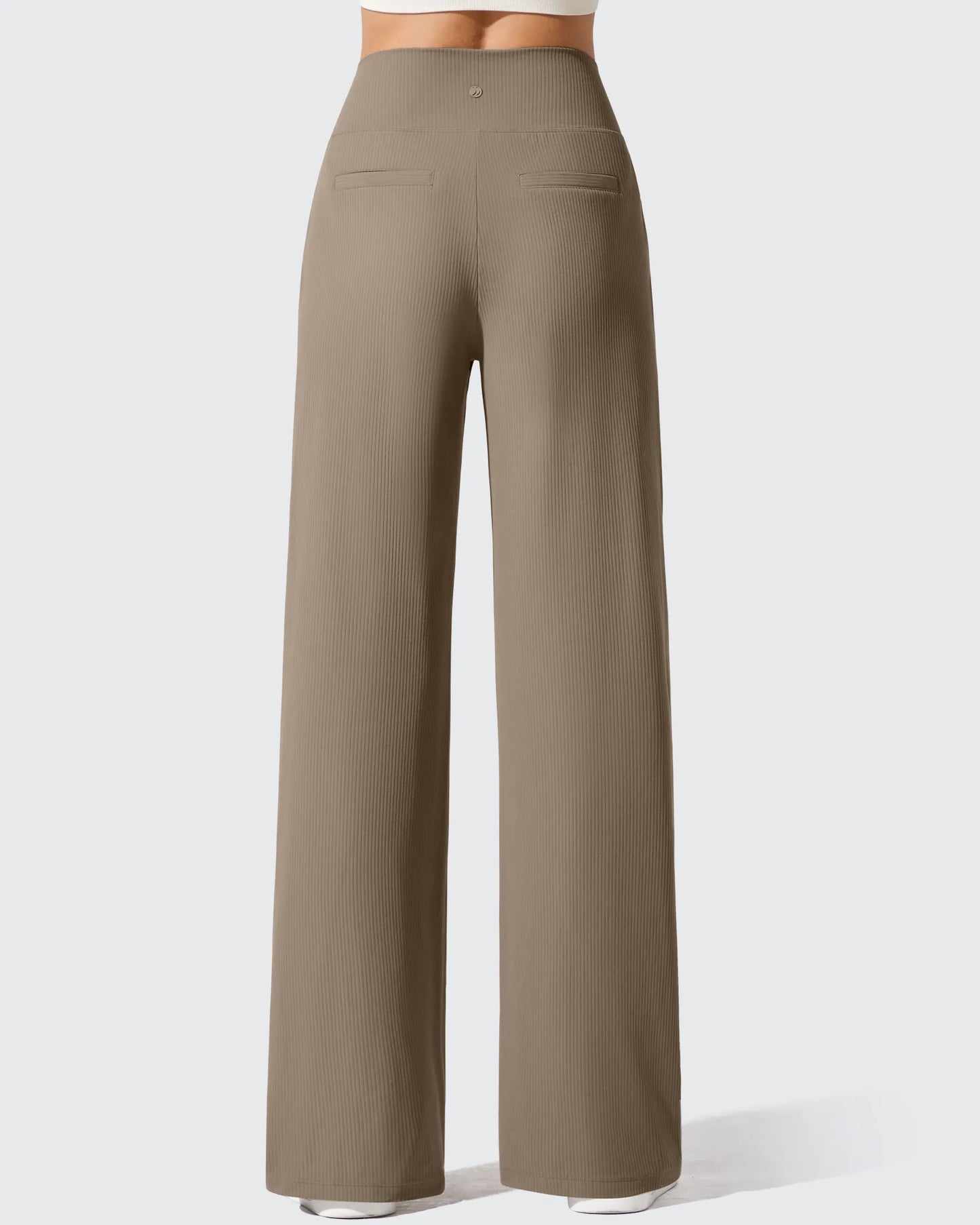 Pantalones de yoga de punto acanalado de cintura alta y pierna ancha