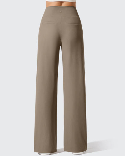 Pantalones de yoga de punto acanalado de cintura alta y pierna ancha