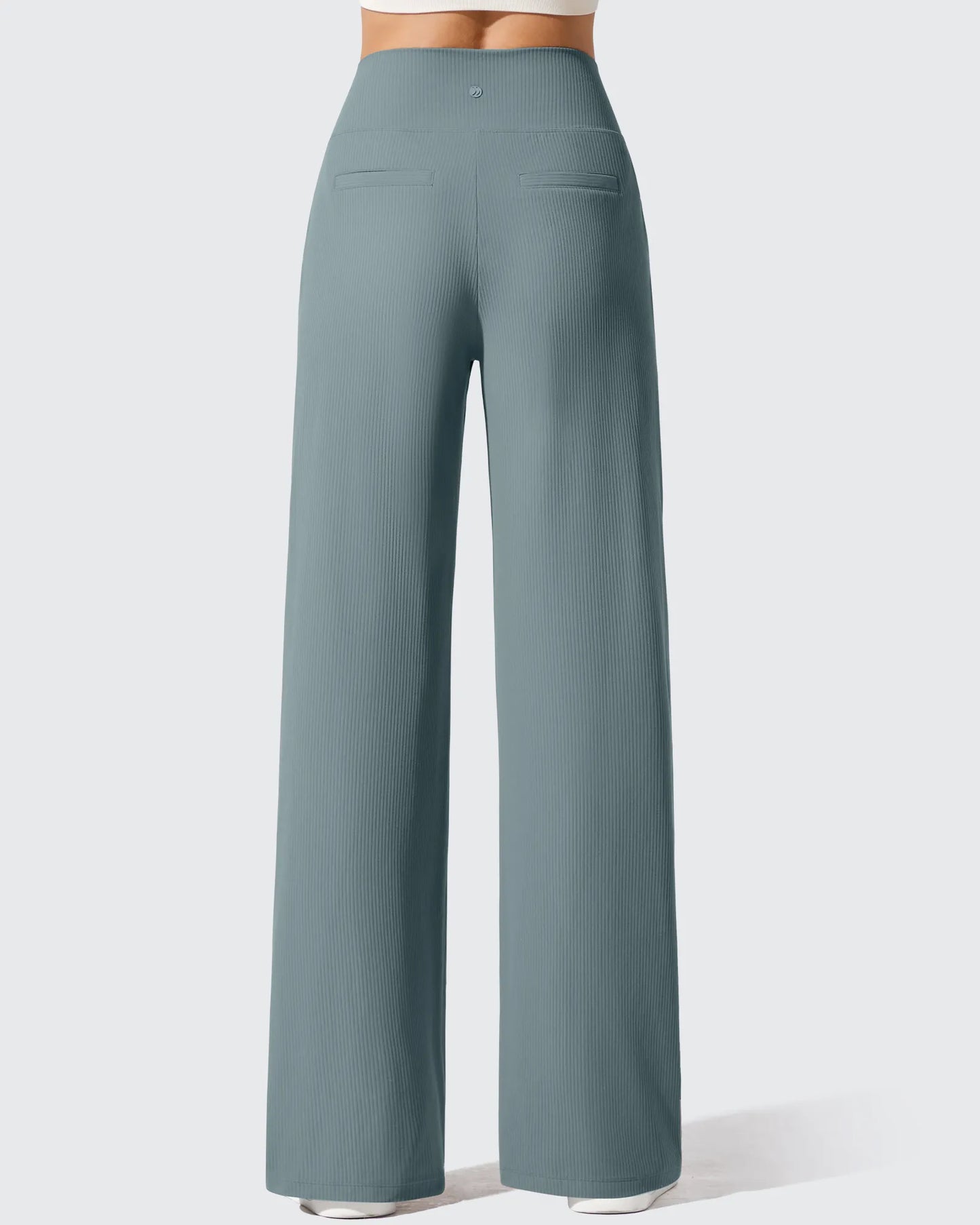 Pantalones de yoga de punto acanalado de cintura alta y pierna ancha