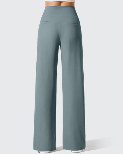 Pantalones de yoga de punto acanalado de cintura alta y pierna ancha