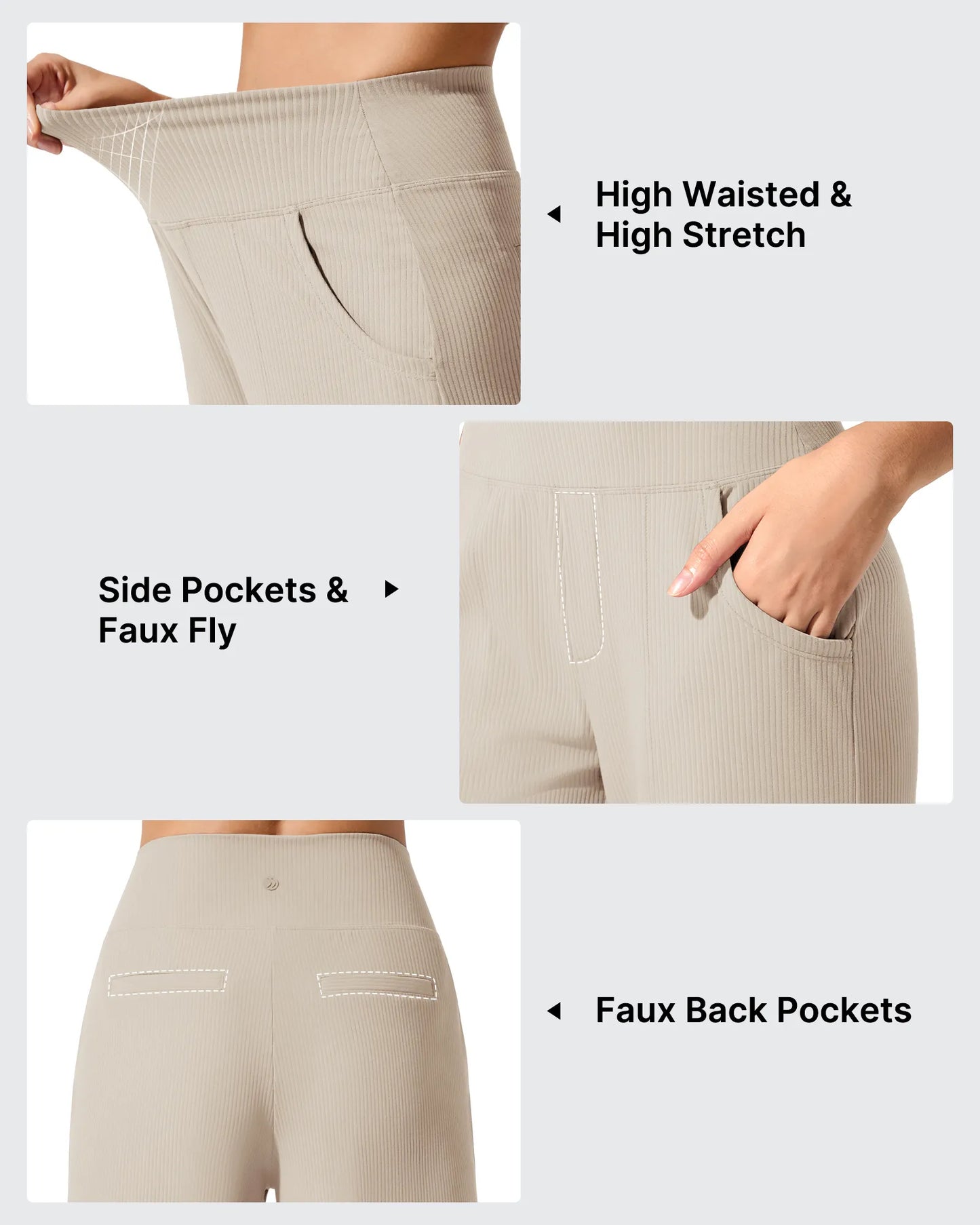 Pantalones de yoga de punto acanalado de cintura alta y pierna ancha