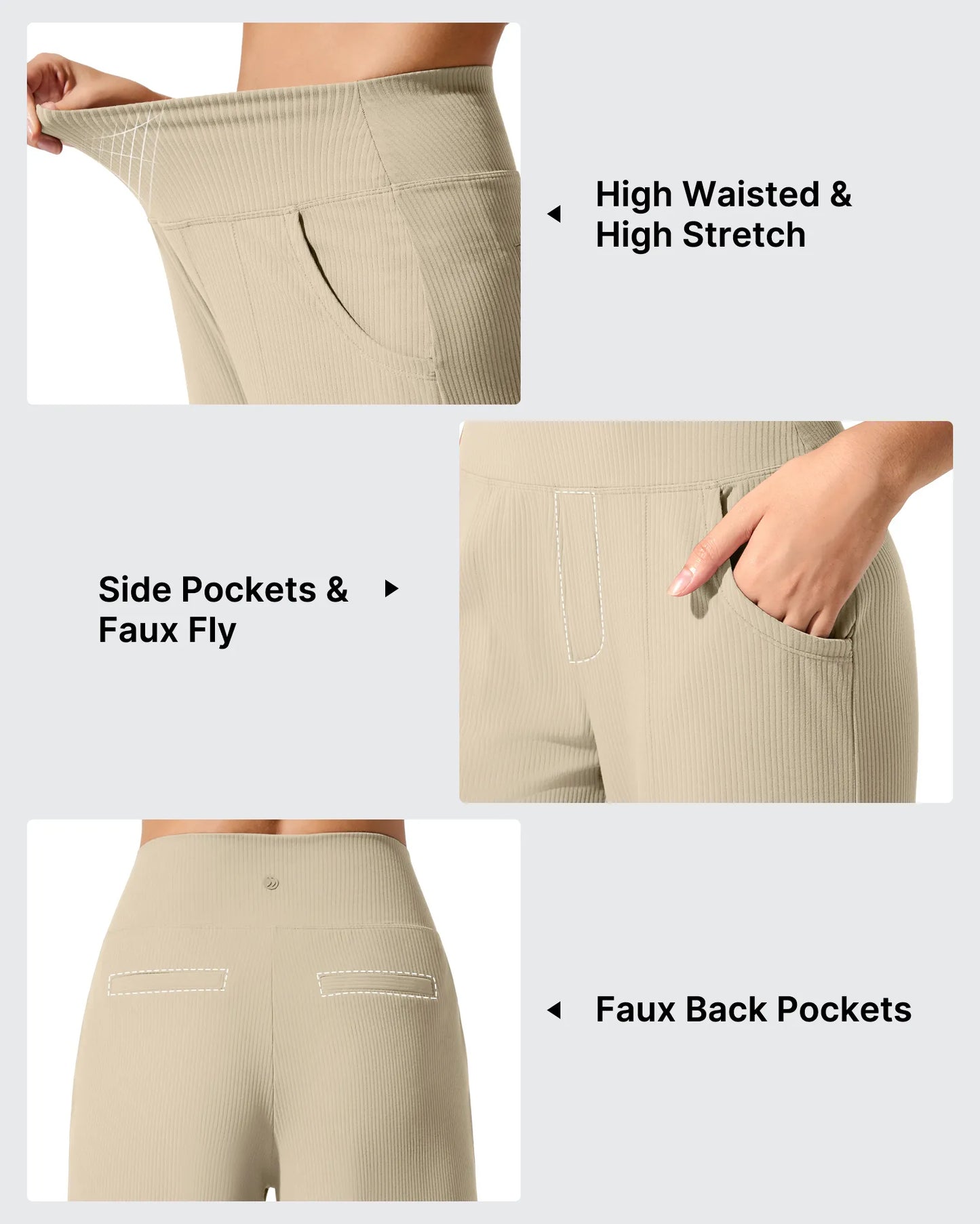 Pantalones de yoga de punto acanalado de cintura alta y pierna ancha
