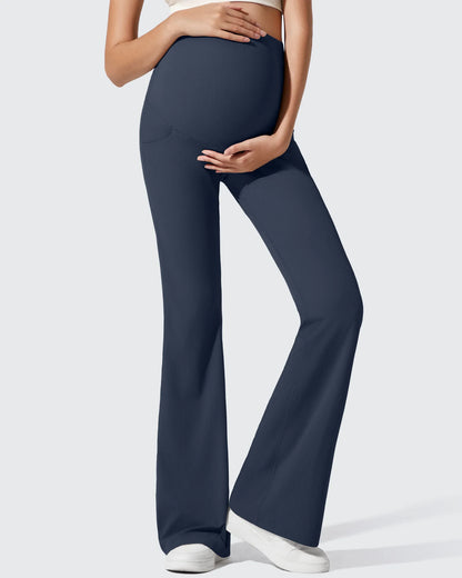 Pantalones Acanalados de Yoga Acampanados para Embarazadas con Bolsillos