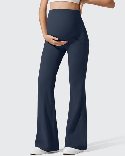 Pantalones Acanalados de Yoga Acampanados para Embarazadas con Bolsillos