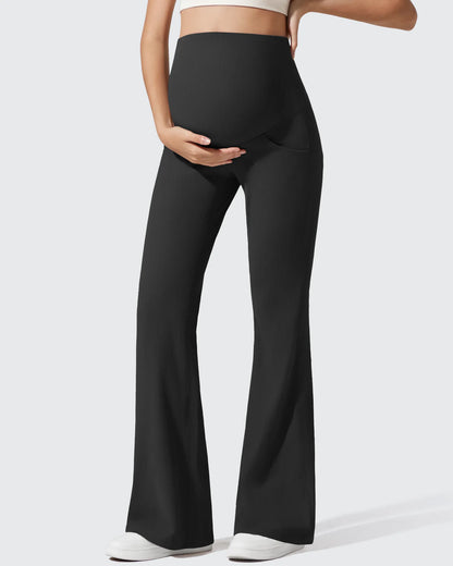 Pantalones Acanalados de Yoga Acampanados para Embarazadas con Bolsillos