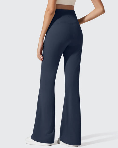 Pantalones Acanalados de Yoga Acampanados para Embarazadas con Bolsillos