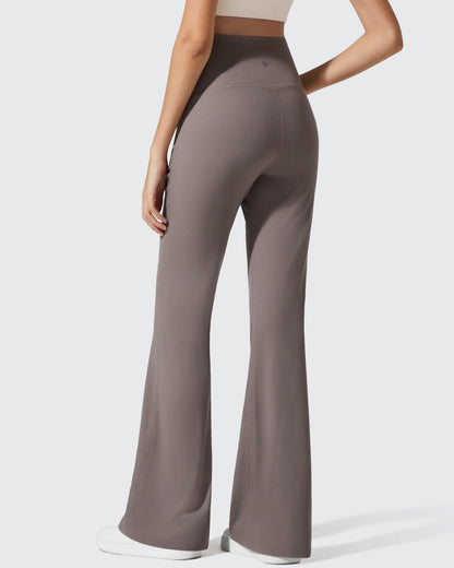 Pantalones Acanalados de Yoga Acampanados para Embarazadas con Bolsillos