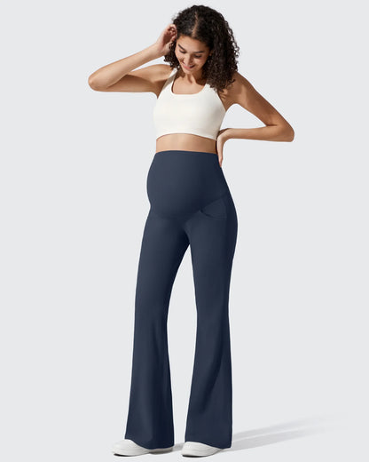 Pantalones Acanalados de Yoga Acampanados para Embarazadas con Bolsillos