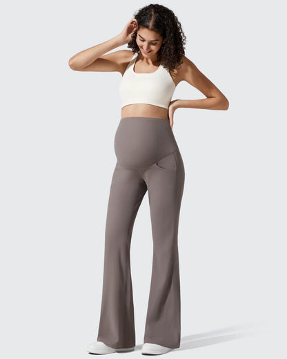 Pantalones Acanalados de Yoga Acampanados para Embarazadas con Bolsillos