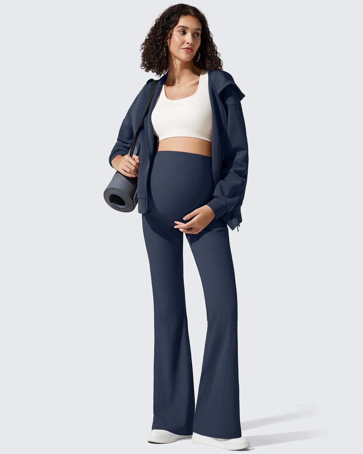Pantalones Acanalados de Yoga Acampanados para Embarazadas con Bolsillos