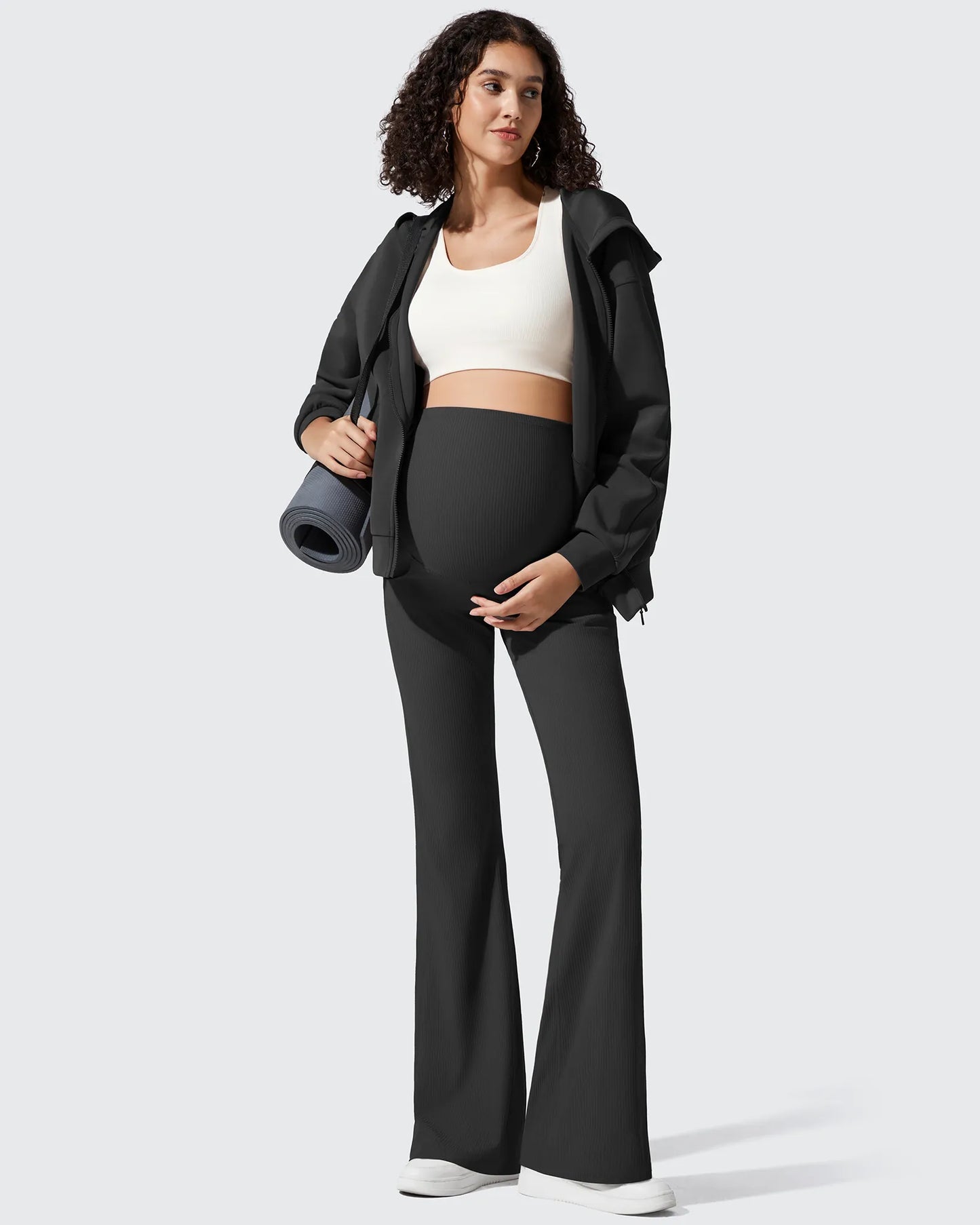 Pantalones Acanalados de Yoga Acampanados para Embarazadas con Bolsillos