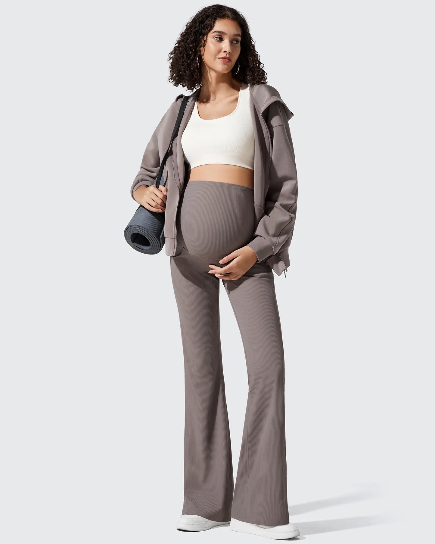 Pantalones Acanalados de Yoga Acampanados para Embarazadas con Bolsillos