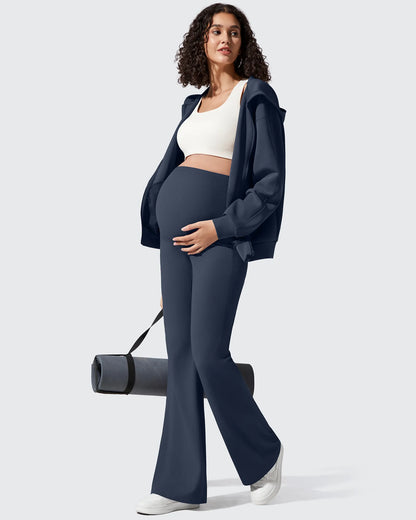 Pantalones Acanalados de Yoga Acampanados para Embarazadas con Bolsillos