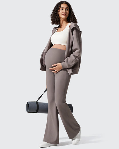 Pantalones Acanalados de Yoga Acampanados para Embarazadas con Bolsillos