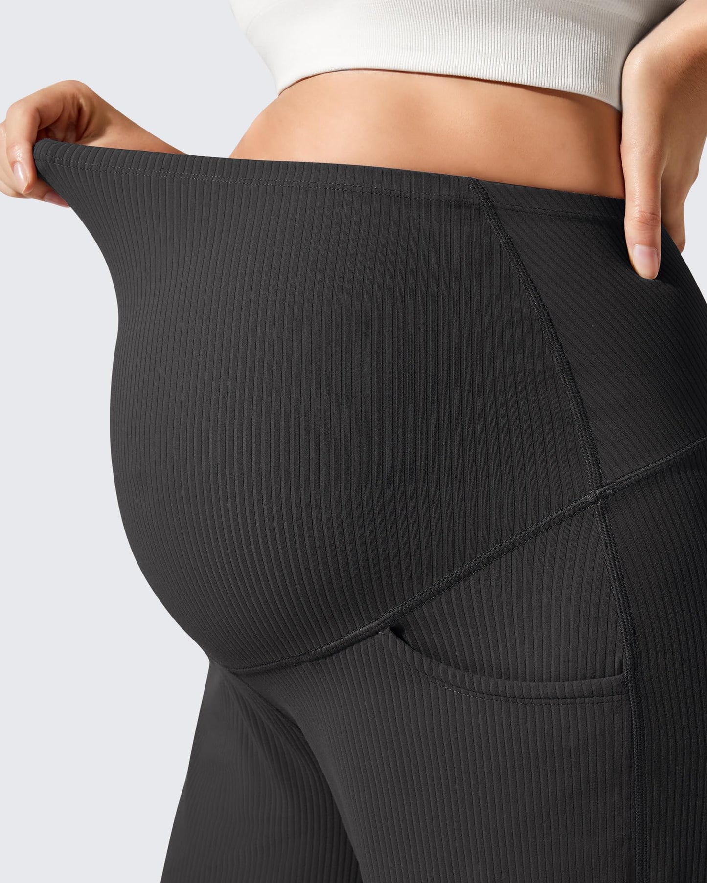 Pantalones de yoga casuales de maternidad acanalados de pierna ancha