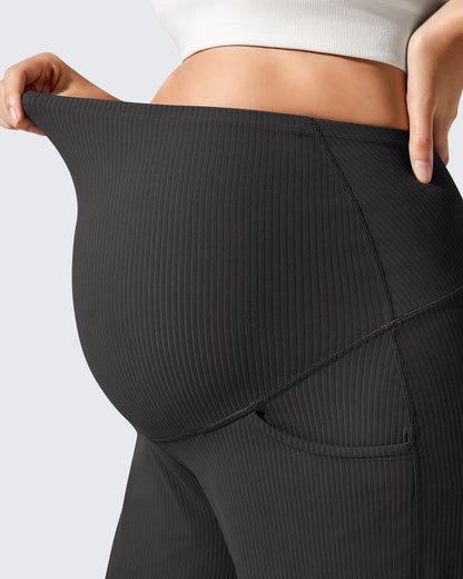 Pantalones de yoga casuales de maternidad acanalados de pierna ancha