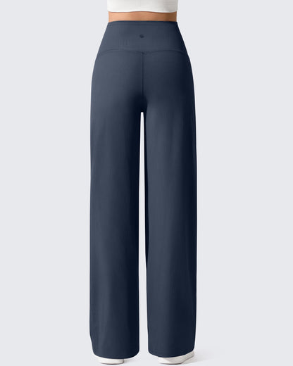 Pantalones de yoga casuales de maternidad acanalados de pierna ancha
