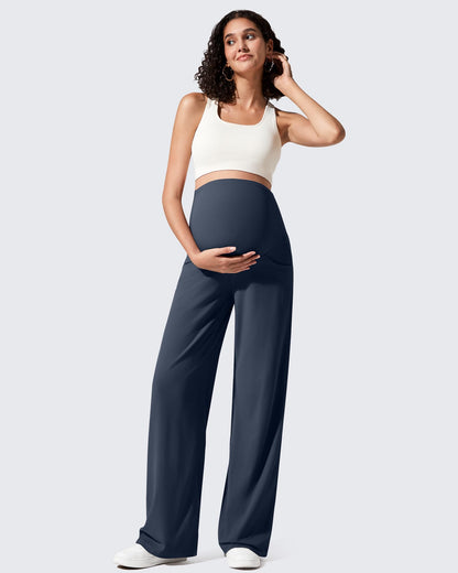Pantalones de yoga casuales de maternidad acanalados de pierna ancha