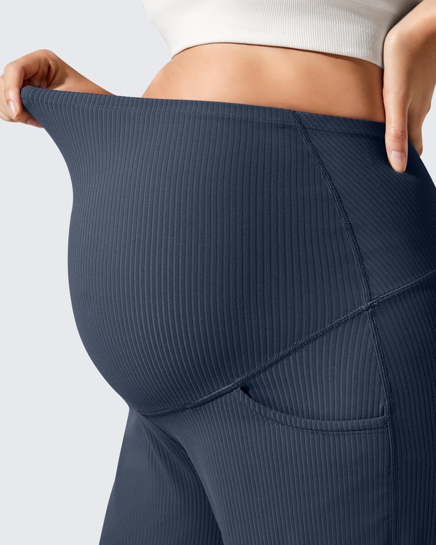 Pantalones de yoga casuales de maternidad acanalados de pierna ancha