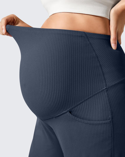 Pantalones de yoga casuales de maternidad acanalados de pierna ancha