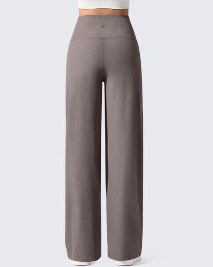 Pantalones de yoga casuales de maternidad acanalados de pierna ancha