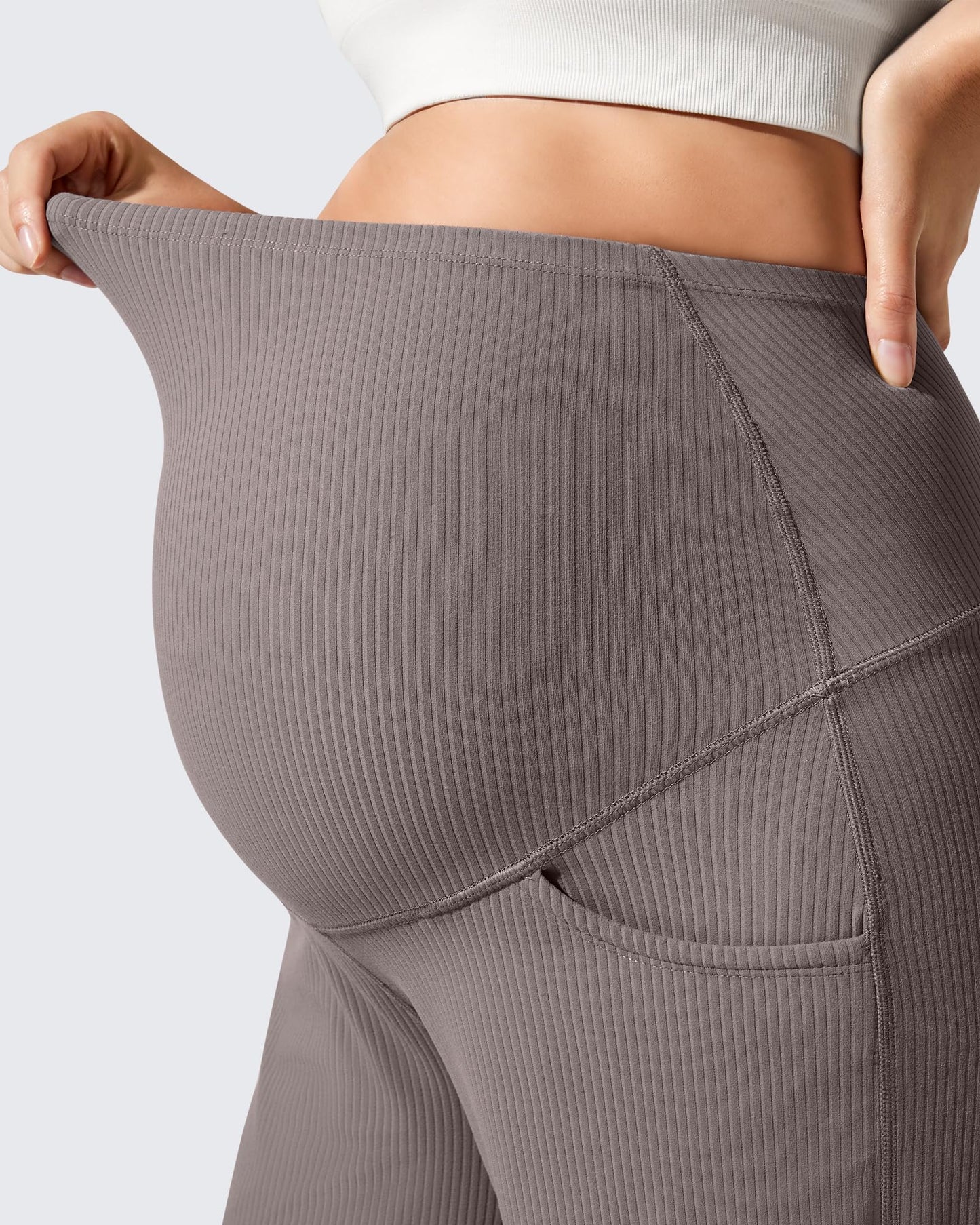 Pantalones de yoga casuales de maternidad acanalados de pierna ancha