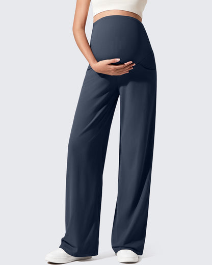 Pantalones de yoga casuales de maternidad acanalados de pierna ancha