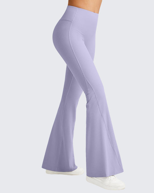 Pantalones de yoga acampanados acanalados con control de abdomen