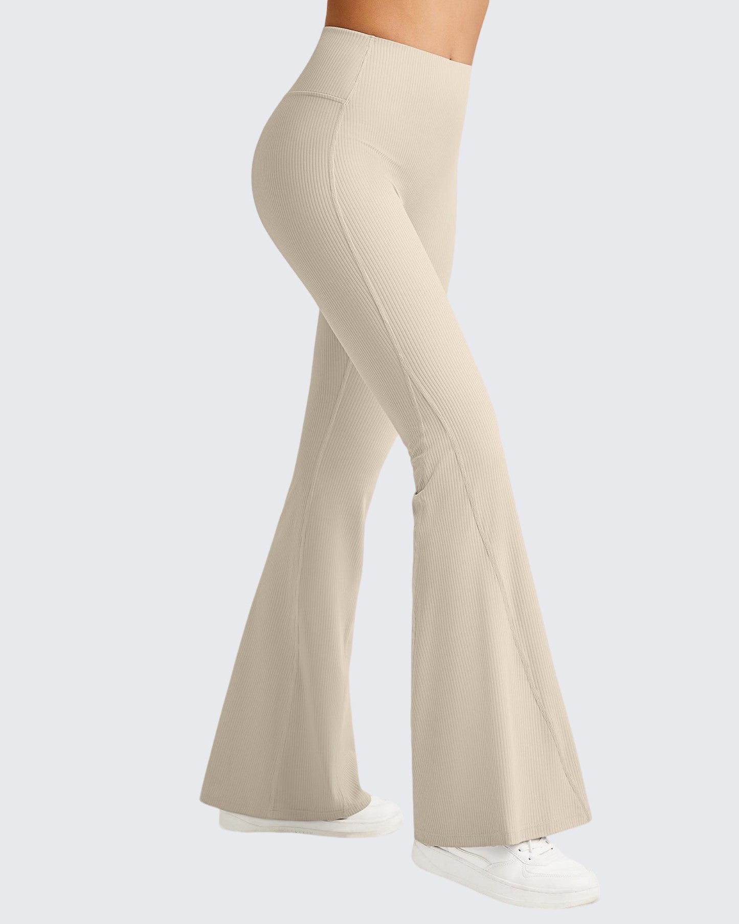 Pantalones de yoga acampanados acanalados con control de abdomen